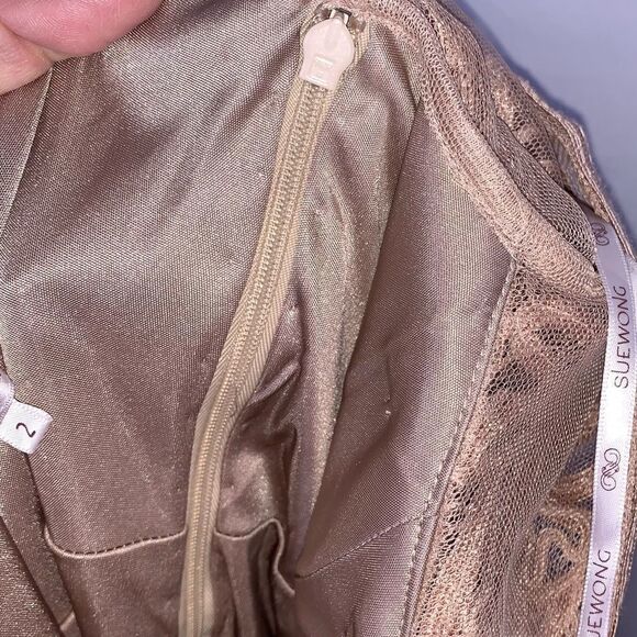 Sue Wong Lace Three Quarter Sleeve Taupe Dress - Picture 5 of 11